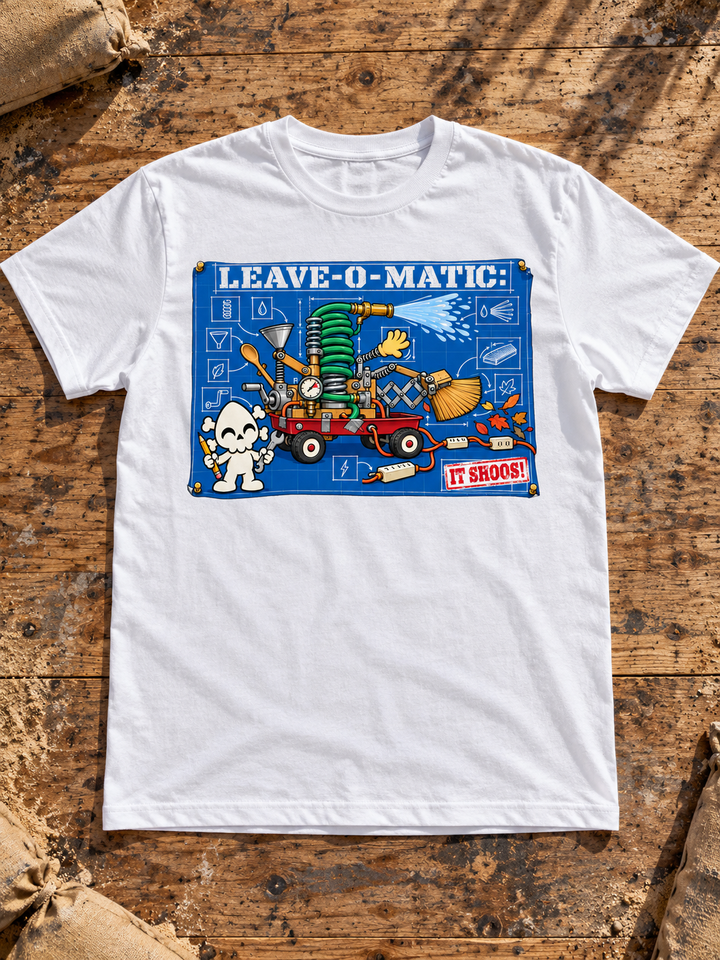 Nephy Co. Leave-O-Matic T-Shirt – white flat lay