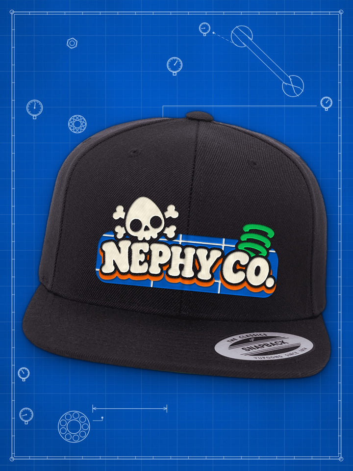 Nephy Co. Patch Snapback in black, front view