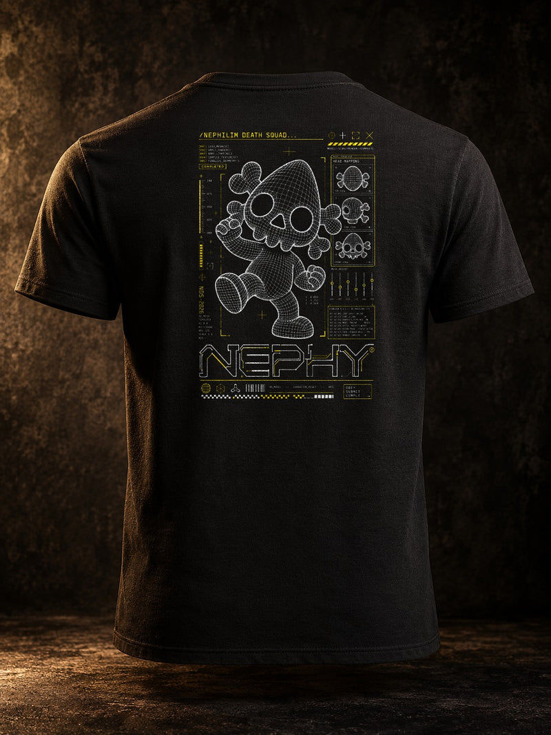 Nephy Wireframe 3D Graphic T-Shirt by Nephilim Death Squad: black Tultex 202 tee, back print