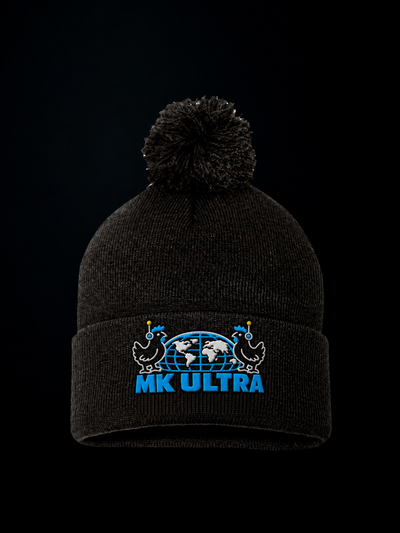 Worldwide MK Ultra Free Range Chickens Pom-Pom Beanie, black, cuff embroidery