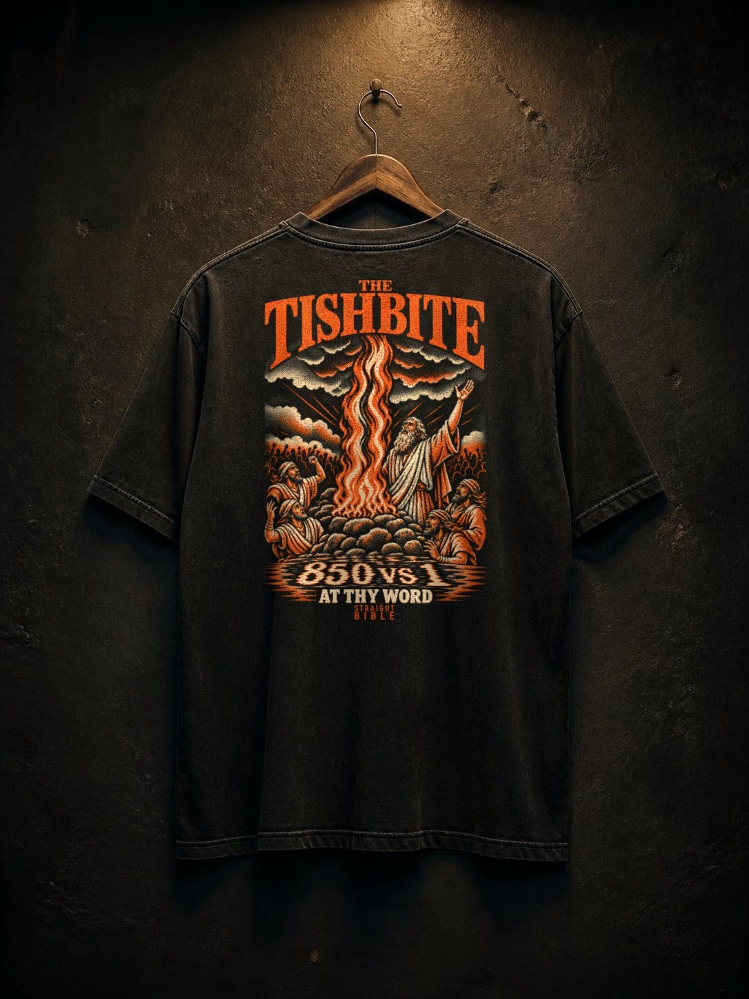 Straight Bible At Thy Word Tishbite 850 vs 1 Christian T-shirt in washed black, back print