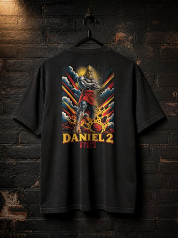 Straight Bible Daniel 2 graphic T-shirt in washed black with Daniel 2 statue and stone back print