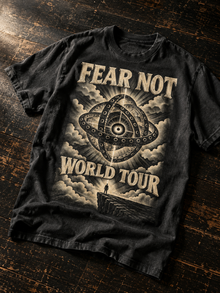 Fear Not World Tour 2.0 T-Shirt by TopLobsta, Premium Comfort Colors 1717 black tee, Vintage print editorial