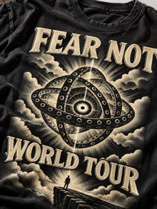 Fear Not World Tour 2.0 T-Shirt by TopLobsta, Comfort Colors 1717 black tee, Vintage print front