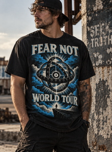Fear Not World Tour 2.0 T-Shirt by TopLobsta, Comfort Colors 1717 black tee, Blue print model front