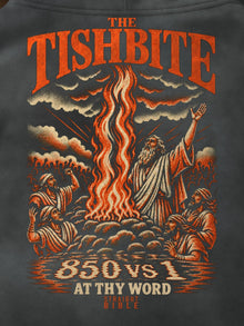 Elijah on Mount Carmel back print detail on the Straight Bible At Thy Word Tishbite 850 vs 1 hoodie in Pepper