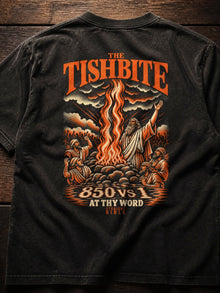 Elijah Mount Carmel back print detail on the Straight Bible At Thy Word Tishbite 850 vs 1 T-shirt