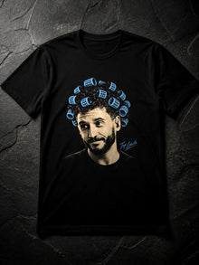 Flat lay of the black TopLobsta Play With My Emotions bootleg graphic t-shirt on dark slate