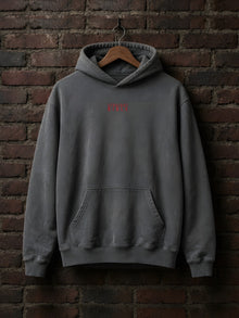 Straight Bible Daniel 2 graphic hoodie in Pepper on a hanger against a brick wall, front chest print