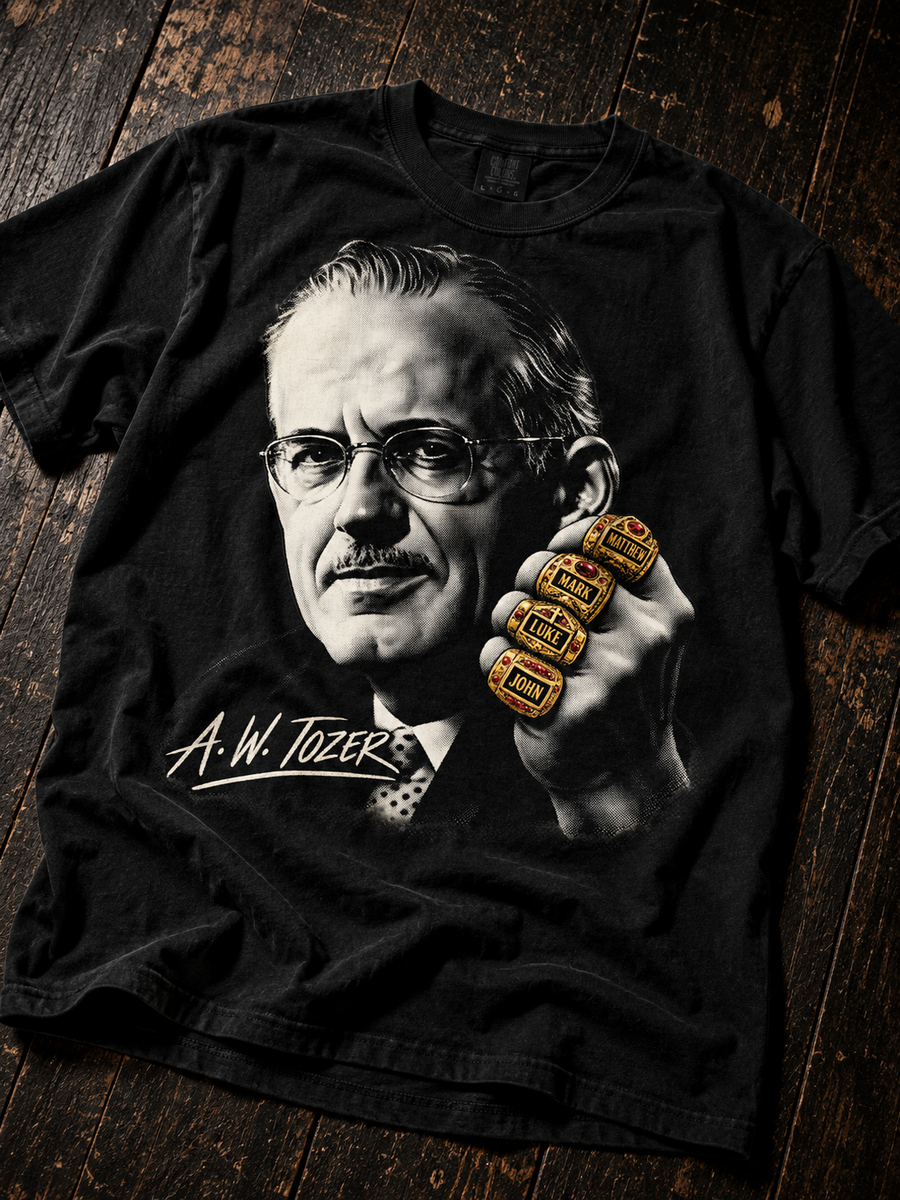 Vintage A.W. Tozer Christian preacher graphic tee by The Standard editorial flatlay