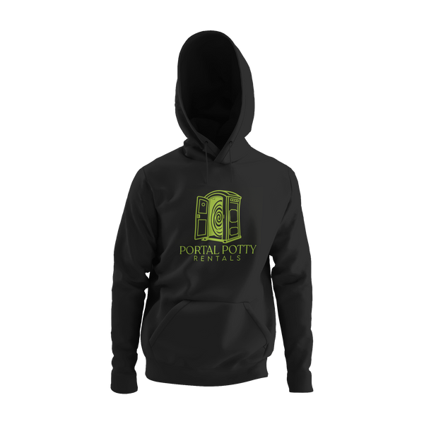Portal Potty Rentals Hoodie by TopLobsta – lime green porta-potty with a swirling portal inside and green text