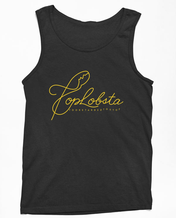 TopLobsta Script Tank Top by TopLobsta – yellow claw-script TopLobsta wordmark