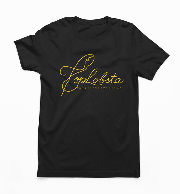 TopLobsta Script T-Shirt by TopLobsta – yellow claw-script TopLobsta wordmark