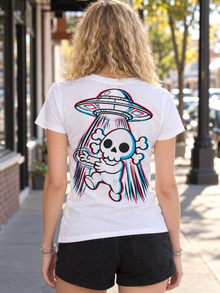 Nephy Abduction 3D UFO Tee – Women's Slim Tee – White – back (women's model)
