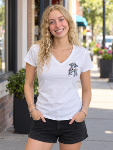 Nephy Abduction 3D UFO Tee – Women's V-Neck Tee – White – small left-chest front