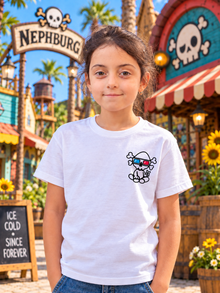 Nephy Abduction 3D UFO Tee: white youth tee, small left-chest front (youth model)