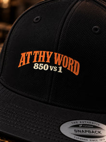 At Thy Word 850 vs 1 embroidery close-up on black snapback