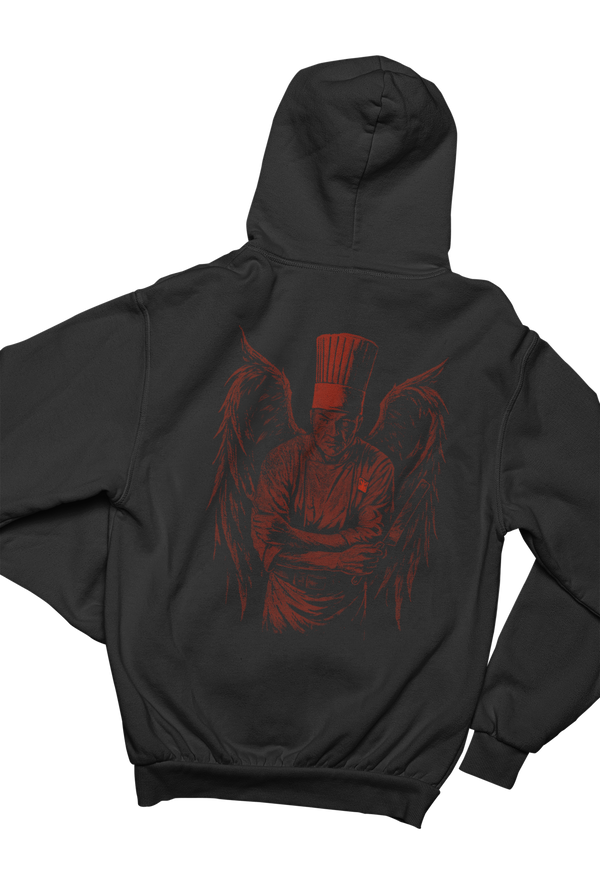 Beneha Elohim Hoodie by TopLobsta – small red three-eyed winged figure icon on the left chest with BENE-HA ELOHIM text