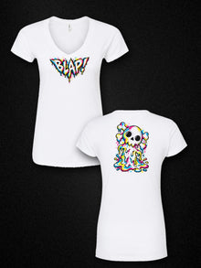 Blapped Nephy women's V-neck white Tultex 214, front and back