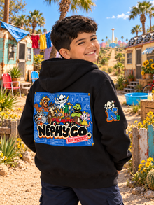 Nephy Co. Blueprint Crew Hoodie – Black youth hoodie, back view