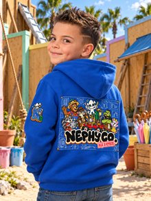 Nephy Co. Blueprint Crew Hoodie – Royal youth hoodie, back view