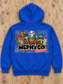 Nephy Co. Blueprint Crew Hoodie – Royal youth hoodie flat lay