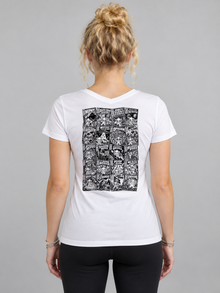 Nephy Comic Book Collage – Women's V-Neck Tee – White (women's model)