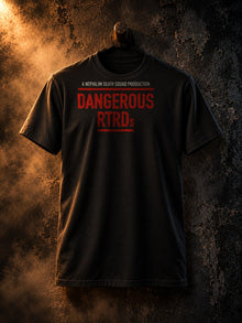 Dangerous Real Talk Real Dudes black tee editorial shot, moody light