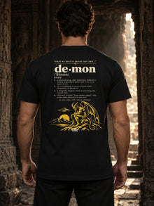Demon Definition T-Shirt by Nephilim Death Squad: black tee back print worn by model