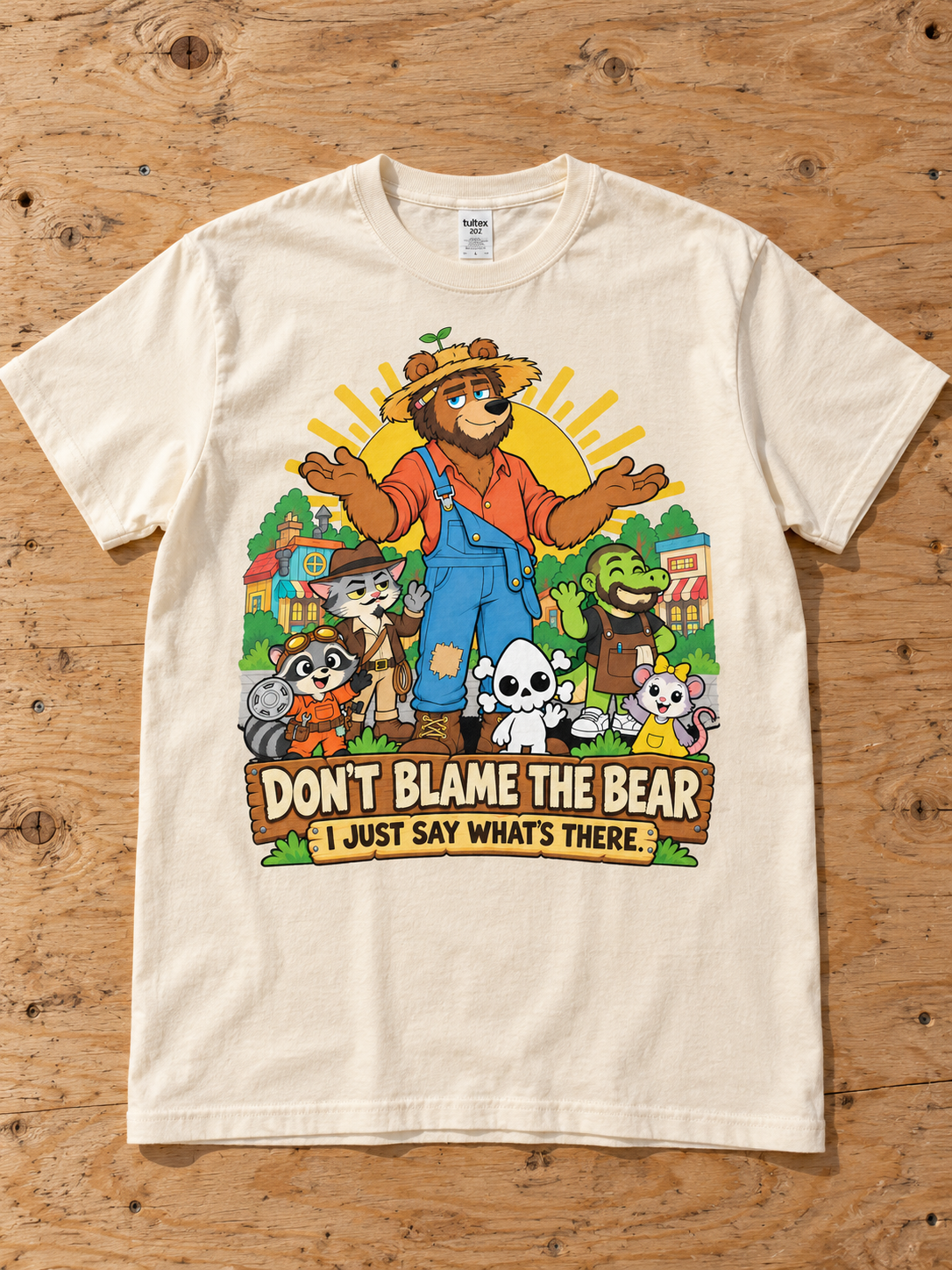 Nephy Co. Don't Blame the Bear T-Shirt – natural flat lay