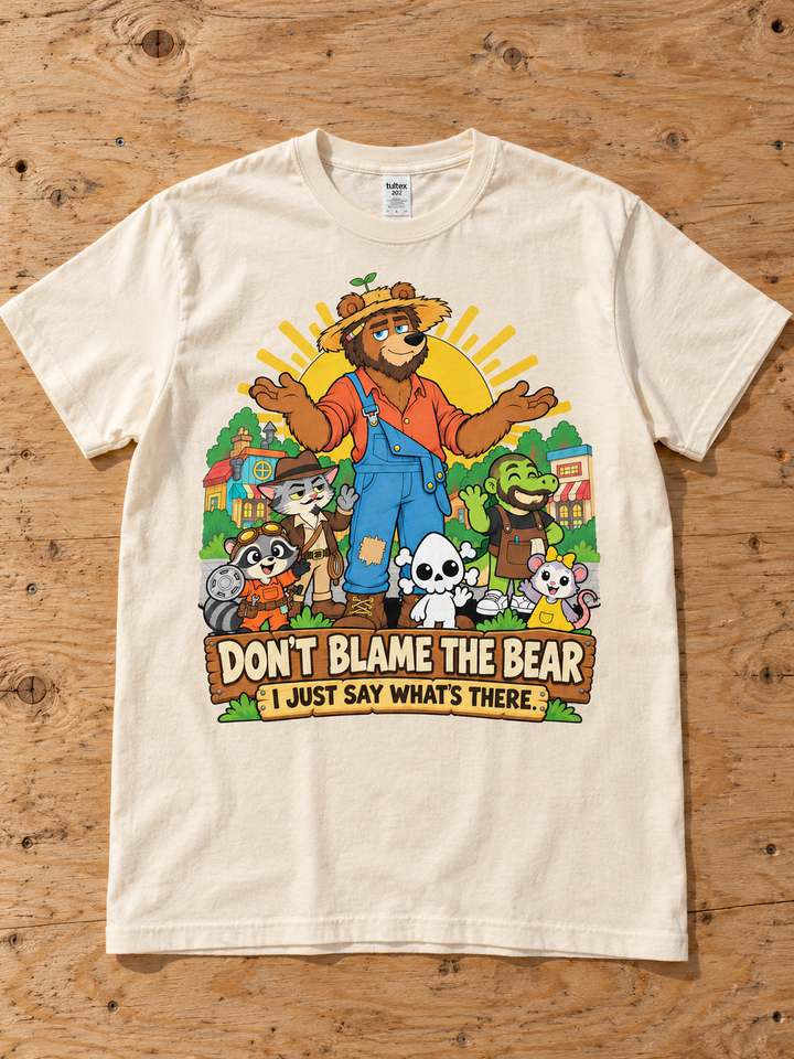 Nephy Co. Don't Blame the Bear T-Shirt – natural flat lay