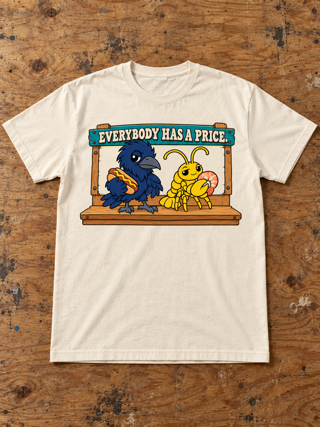 Nephy Co. Everybody Has a Price T-Shirt – natural flat lay