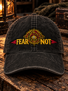 Fear Not World Tour corduroy hat, TopLobsta, Legacy SALT black corduroy cap, red and yellow thread