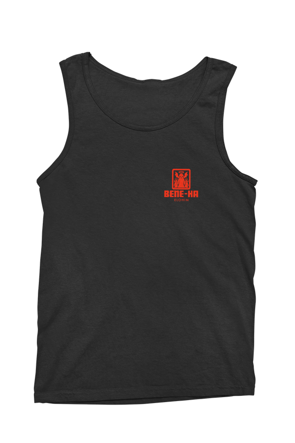 Beneha Elohim Tank Top by TopLobsta – small red three-eyed winged figure icon on the left chest with BENE-HA ELOHIM text