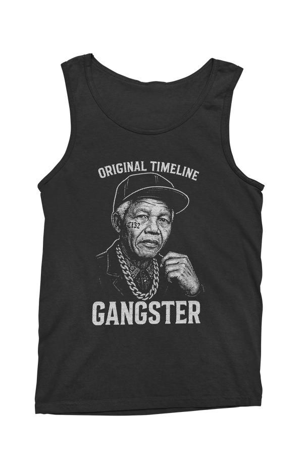 Original Timeline Gangster Tank Top by TopLobsta – stippled Mandela portrait in a cap and curb chain with ORIGINAL TIMELINE GANGSTER text