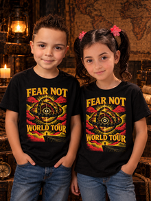 Fear Not World Tour 2.0 T-Shirt by TopLobsta, Tultex black tee, Red print, kids' model