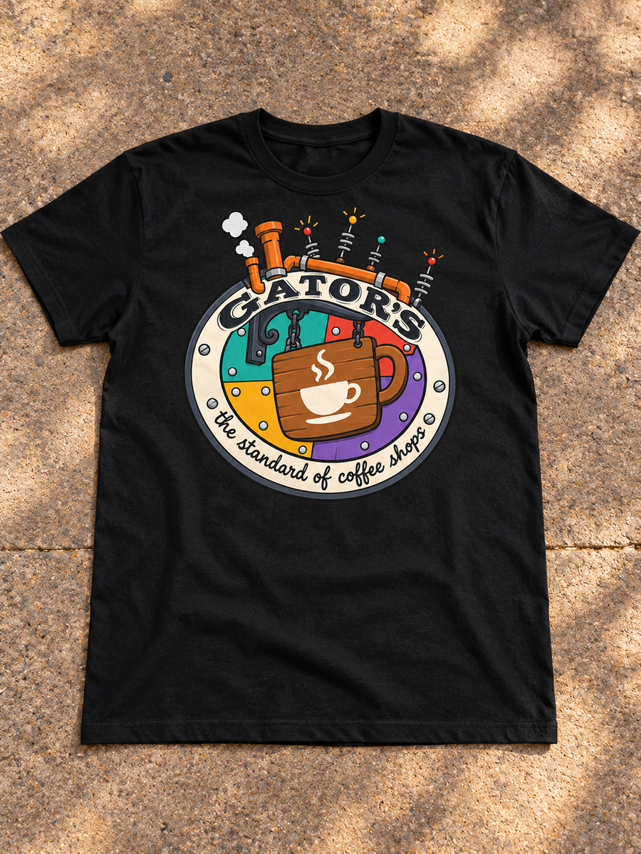 Nephy Co. Gator's Crooked Cup T-Shirt – black flat lay