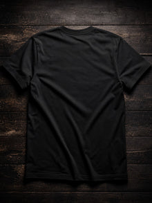 Back view of the black Grandma-Maxxing T-shirt, plain back with the comic print on the front only