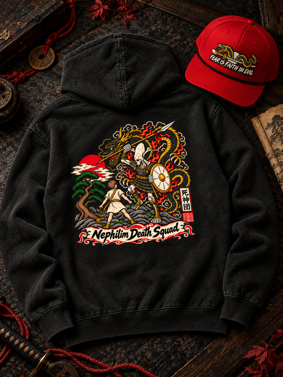 Nephilim Slayer Hoodie + Rope Hat bundle - NDS back print hoodie with rope hat