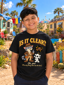 Nephy Co. Is It Clear? T-Shirt – black youth tee front view
