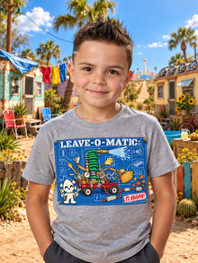 Nephy Co. Leave-O-Matic T-Shirt – heather gray youth tee front view