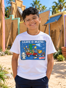 Nephy Co. Leave-O-Matic T-Shirt – white youth tee front view