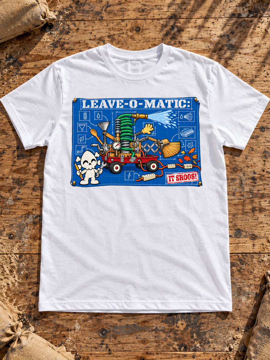 Nephy Co. Leave-O-Matic T-Shirt – white flat lay