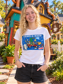 Nephy Co. Leave-O-Matic T-Shirt – white women's slim tee front view