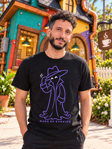Nephy Co. Made of Evening T-Shirt – black unisex tee front view