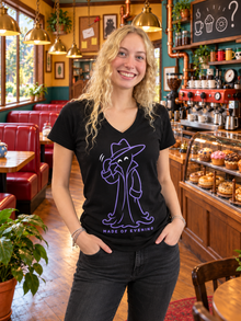 Nephy Co. Made of Evening T-Shirt – black women's v-neck front view
