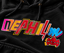 Miami Nephilim black hoodie retro graphic - close-up detail