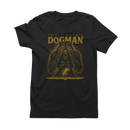 Black t-shirt with 'Dogman' graphic and text on a white background