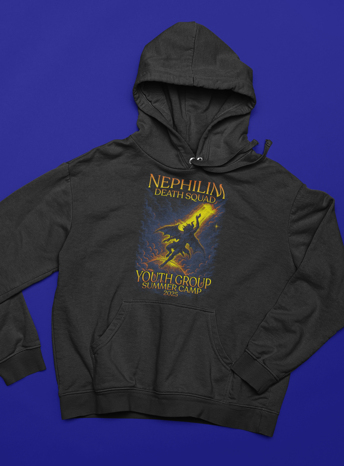 Mockup of a pullover hoodie lying over a flat surface 33901 2