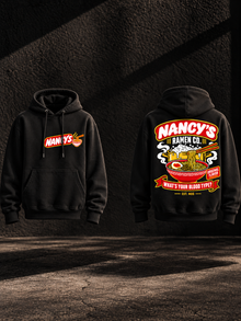 Nancy's Ramen Co. Hoodie by Nephilim Death Squad: black hoodie front and back print, pos6